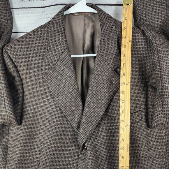 CANALI Wool 46L (us) 56 (Eu) Dark Brown Check Sport Coat Blazer Jacket long - Picture 8 of 9